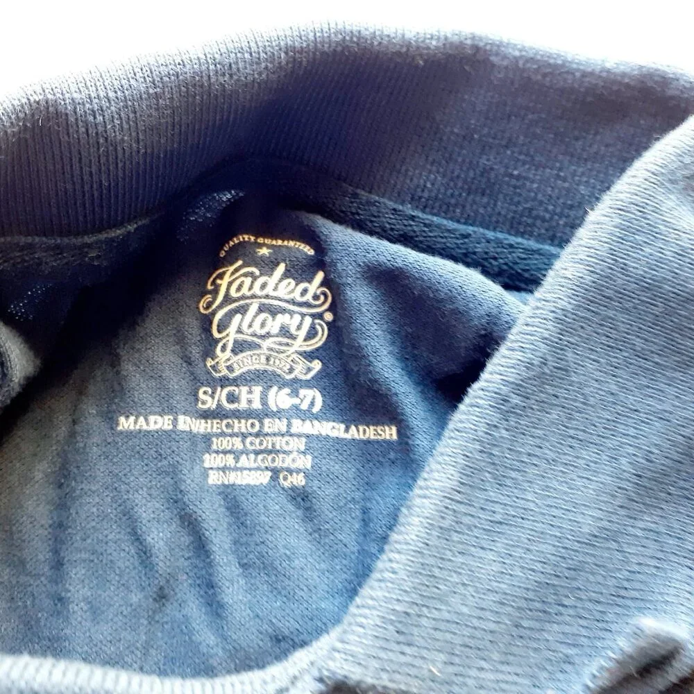 Boys School Uniform Polo Shirt Navy Blue Short Sleeve Faded Glory Size 6-7 New